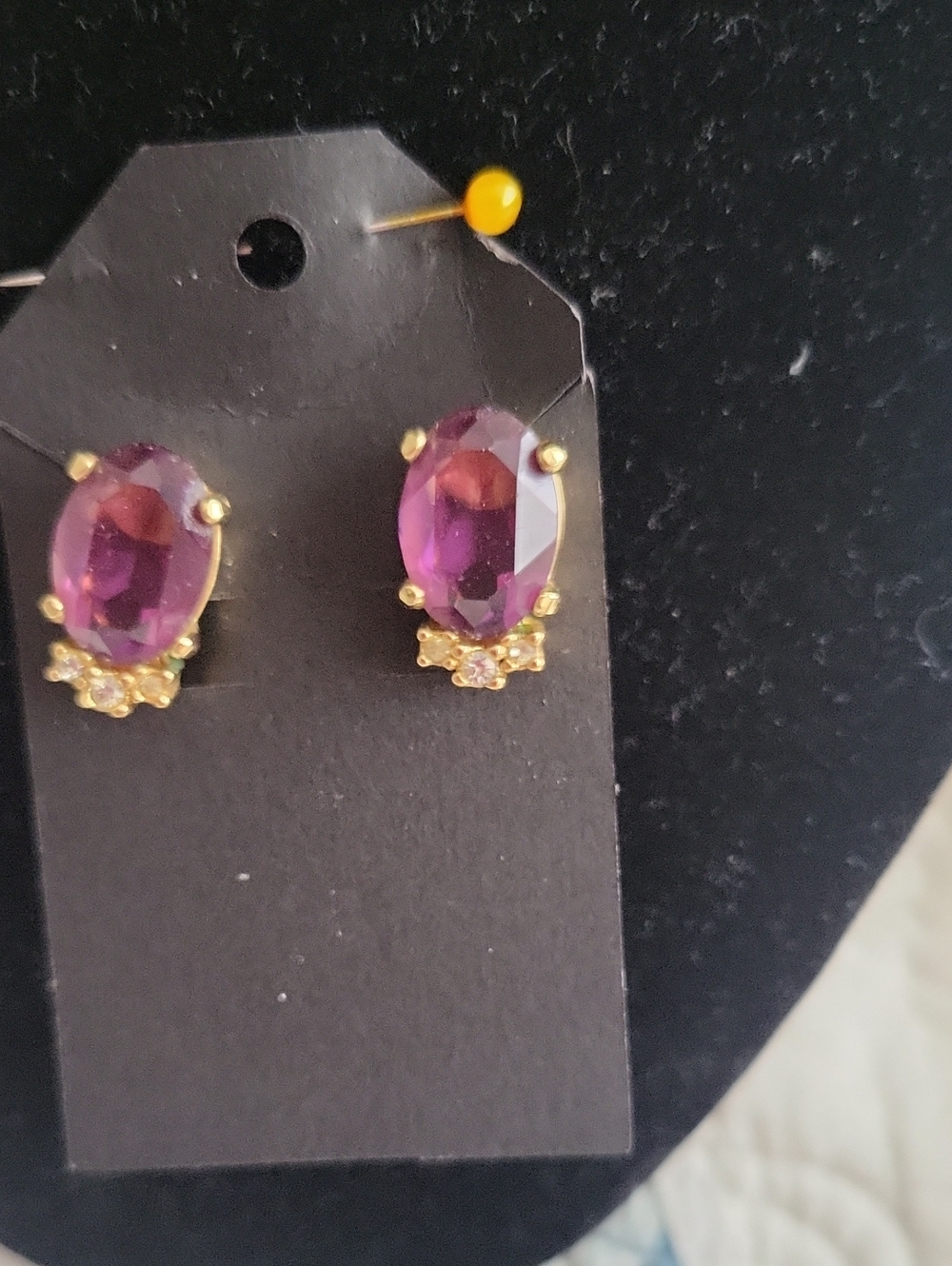 Dior Gold-Plated Purple Oval Crystal  Clip OnEarrings